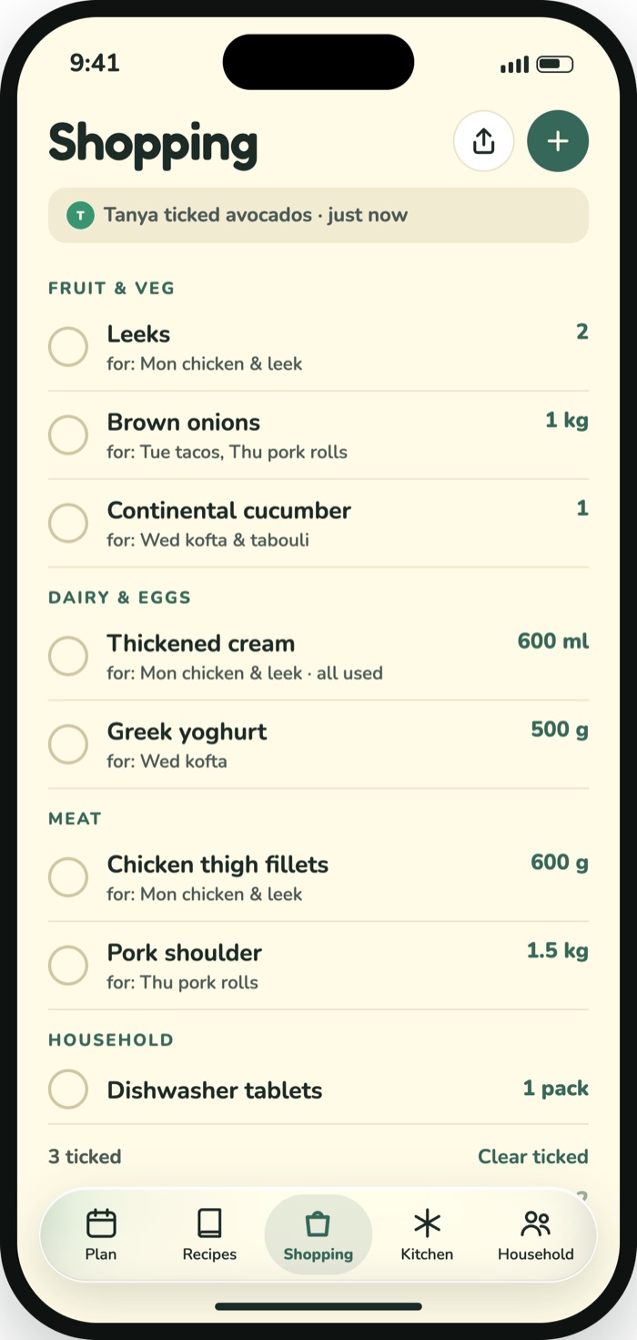 Tucker’s shared shopping list